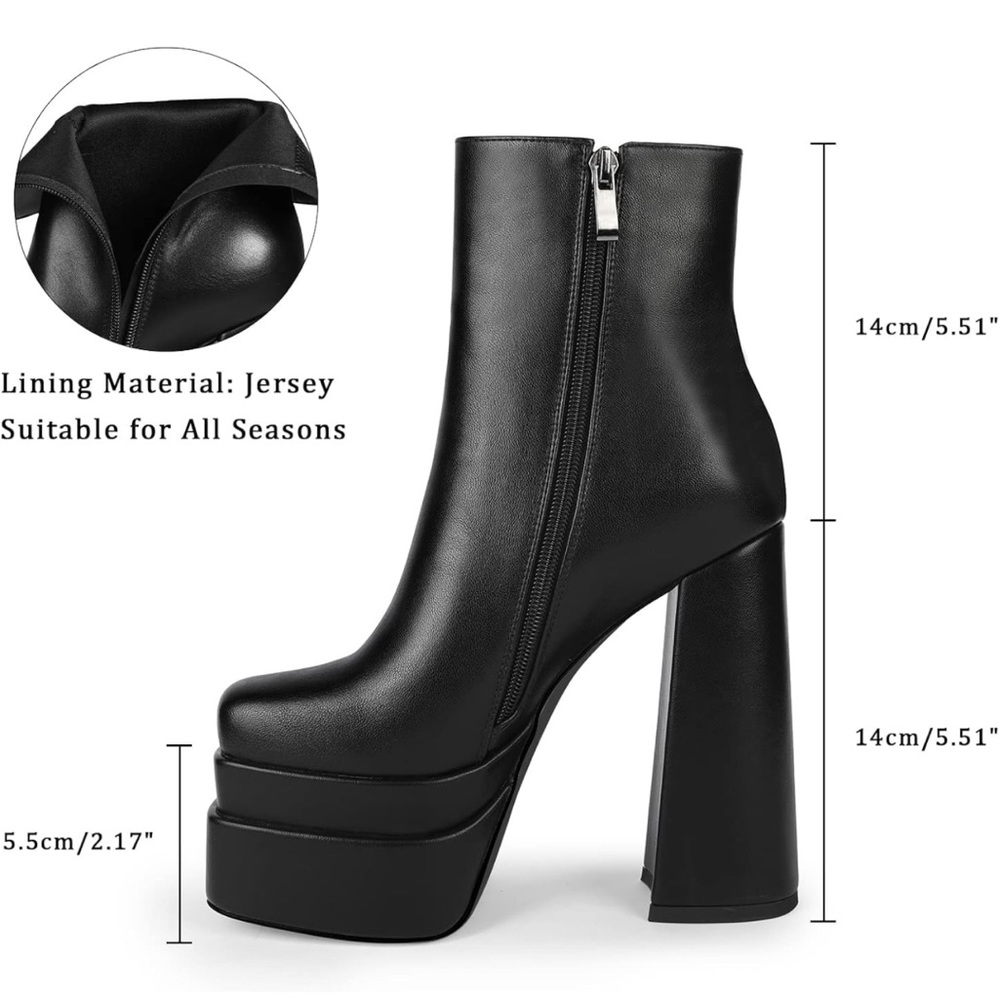 Platform Boots for Women, with Chunky Heel, Square Toe and Side Zipper Design